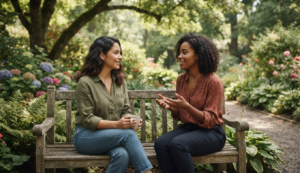 Dos mujeres teniendo una conversación sincera.