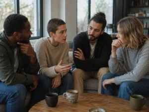 Several friends offering opposing perspectives based on their own experiences