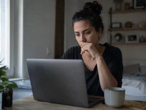 Persona escribiendo una pregunta anónima sobre una situación personal difícil