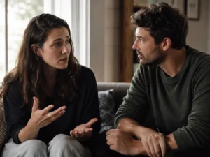 Dos adultos conversando honestamente sobre una pregunta personal difícil