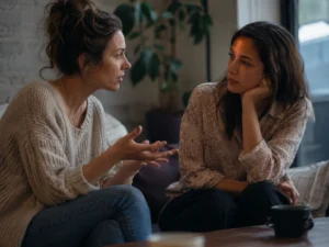 Dos personas desconocidas conversando sobre una situación personal sin revelar identidades
