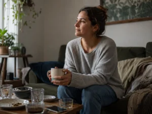 Persona reflexionando sola después de recibir diferentes opiniones sobre su relación