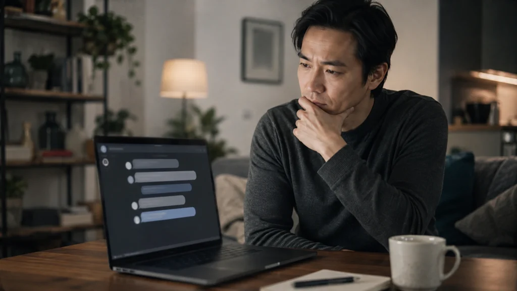 Adult considering whether to ask a stranger for advice about a difficult personal decision